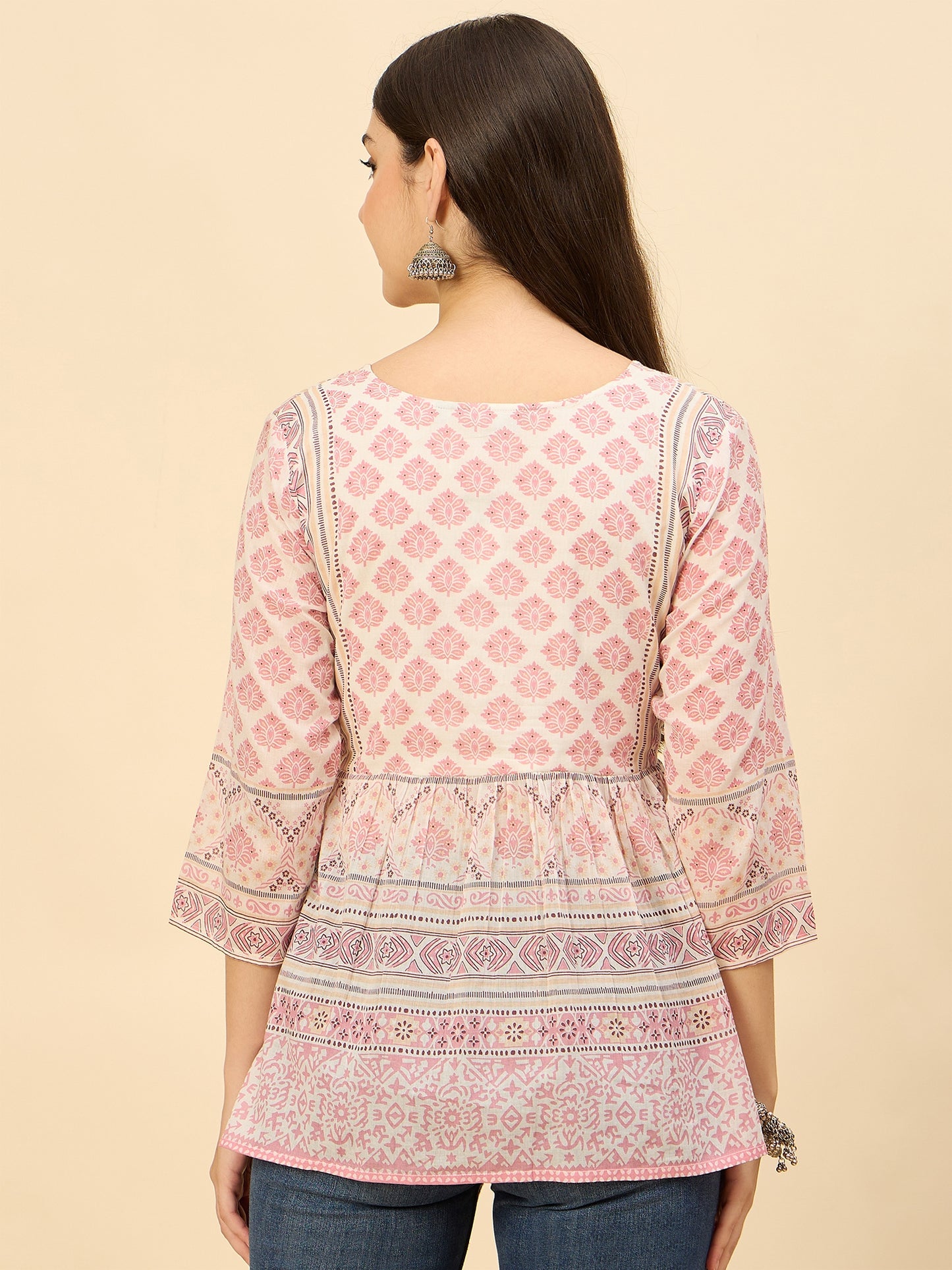 TP 1470 Block Print Inspired Cotton Top Rose Mist