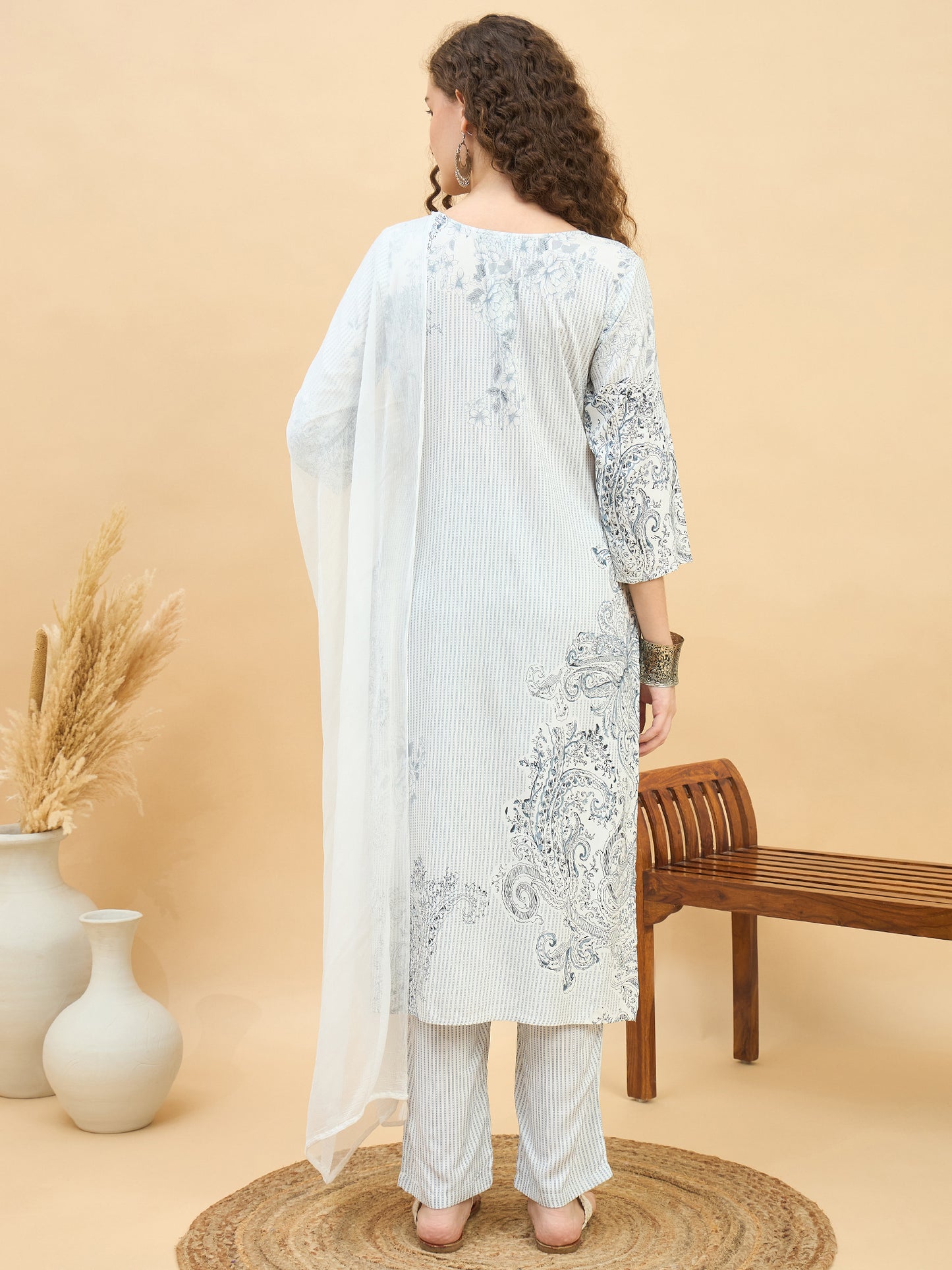 PKD 1508 Paisley Art Printed Modal Kurta Set Misty Grey