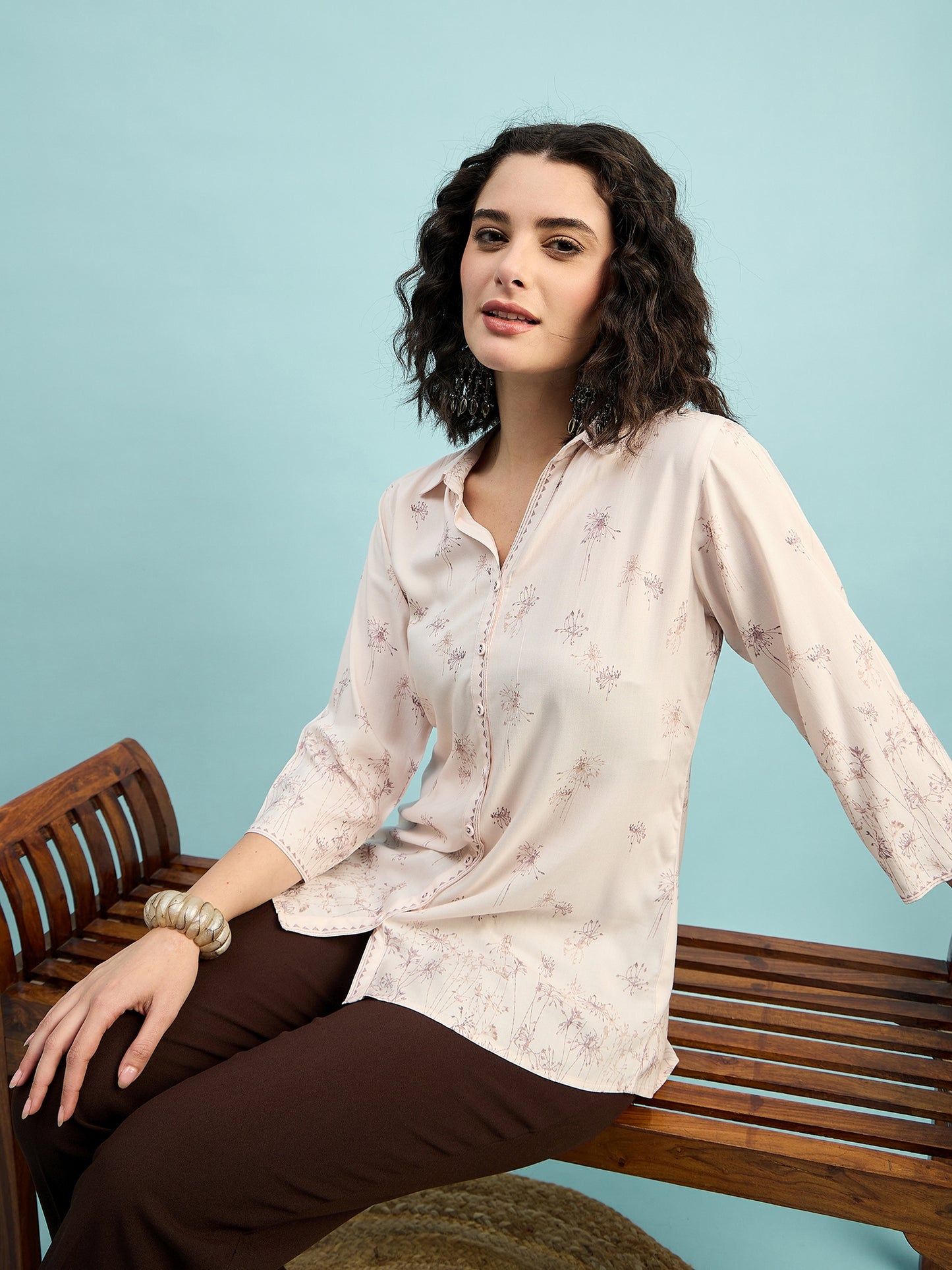 ST 1489 Botanical Breeze Printed Modal Shirt Mauve Mist
