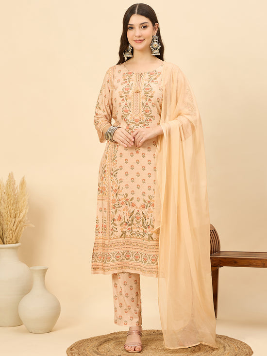 PKD 1523 Ornate Bloom Printed Modal Kurta Set  Peach Blush