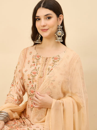 PKD 1523 Ornate Bloom Printed Modal Kurta Set  Peach Blush