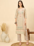 KI 1561 Heritage Buti Floral Print Cotton Slub Kurti Soft Beige