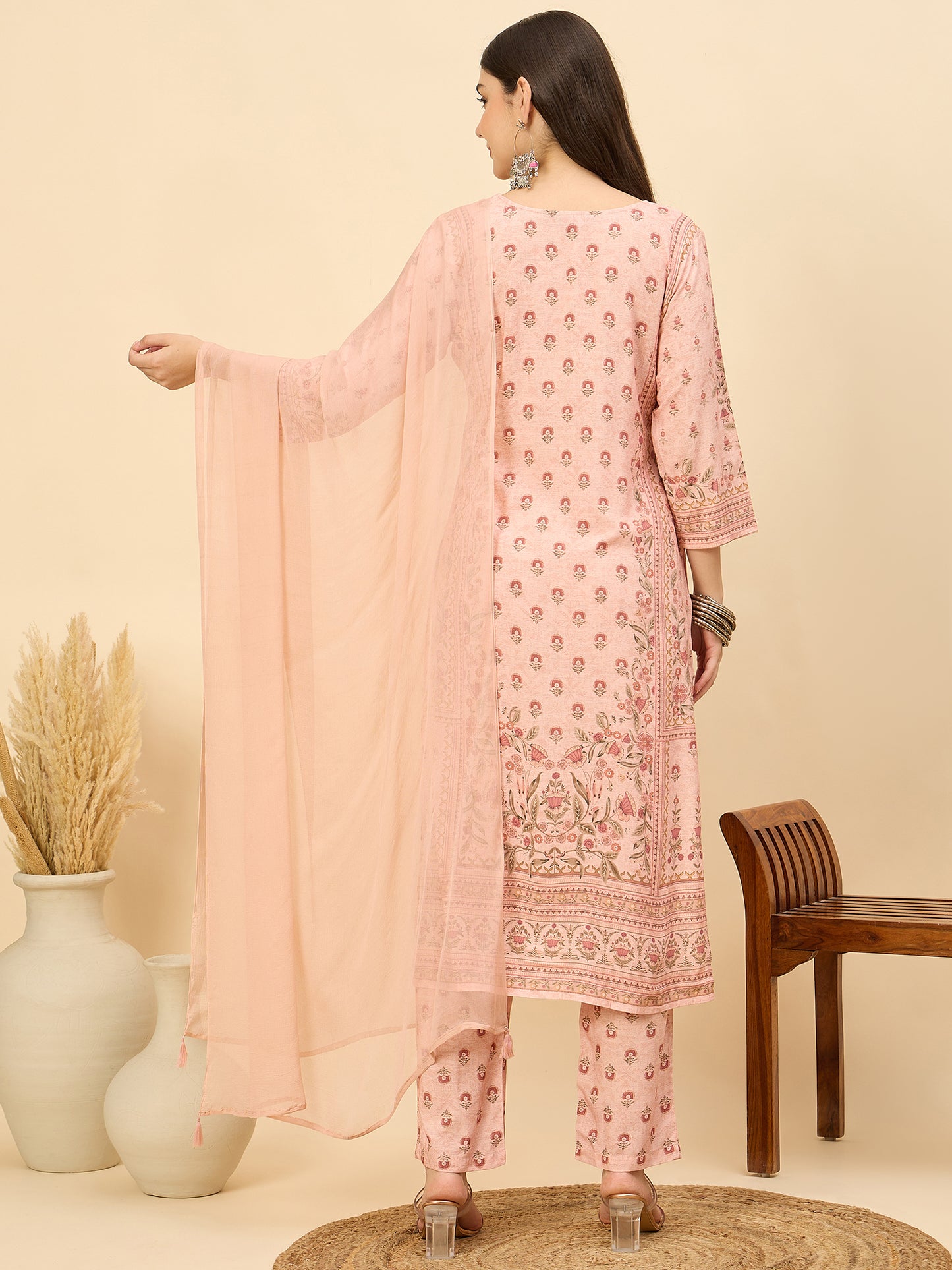 PKD 1523 Ornate Bloom Printed Modal Kurta Set  Rustic Amber