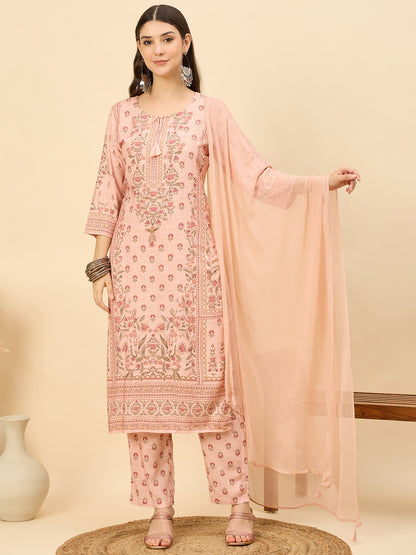 PKD 1523 Ornate Bloom Printed Modal Kurta Set  Rustic Amber