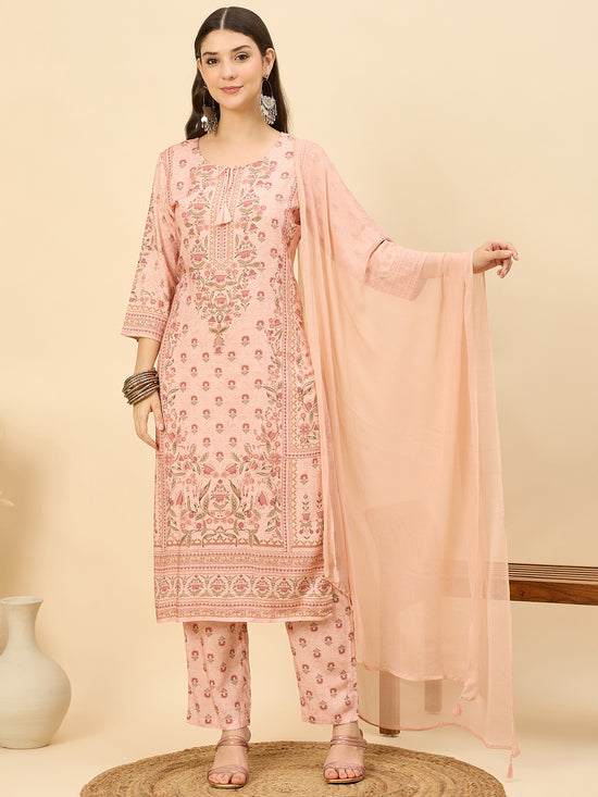 PKD 1523 Ornate Bloom Printed Modal Kurta Set  Rustic Amber