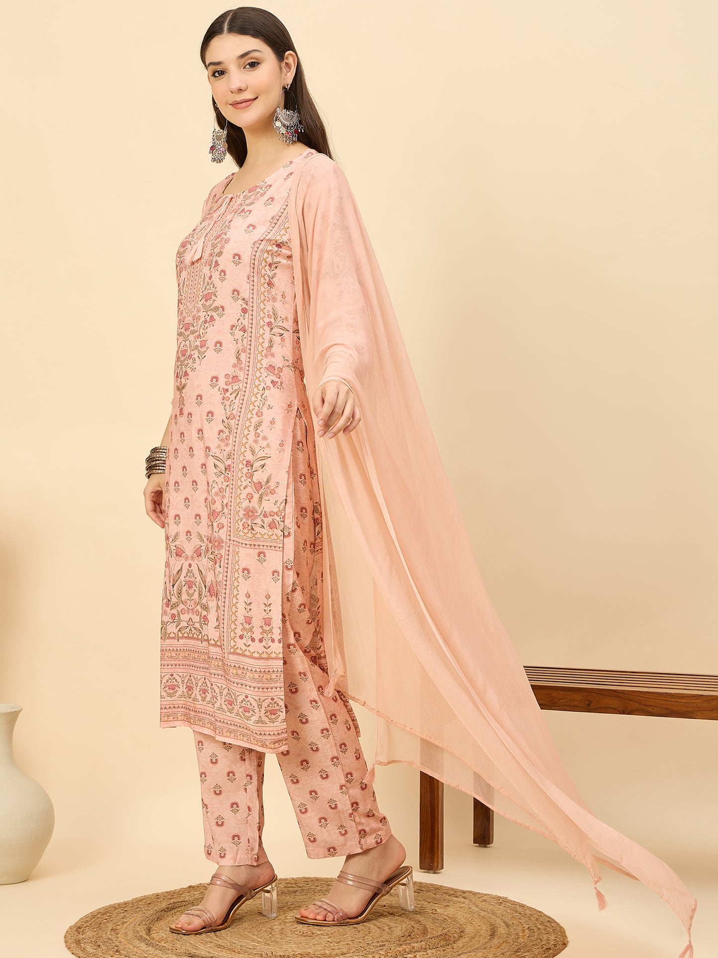 PKD 1523 Ornate Bloom Printed Modal Kurta Set  Rustic Amber