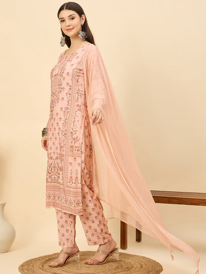 PKD 1523 Ornate Bloom Printed Modal Kurta Set  Rustic Amber