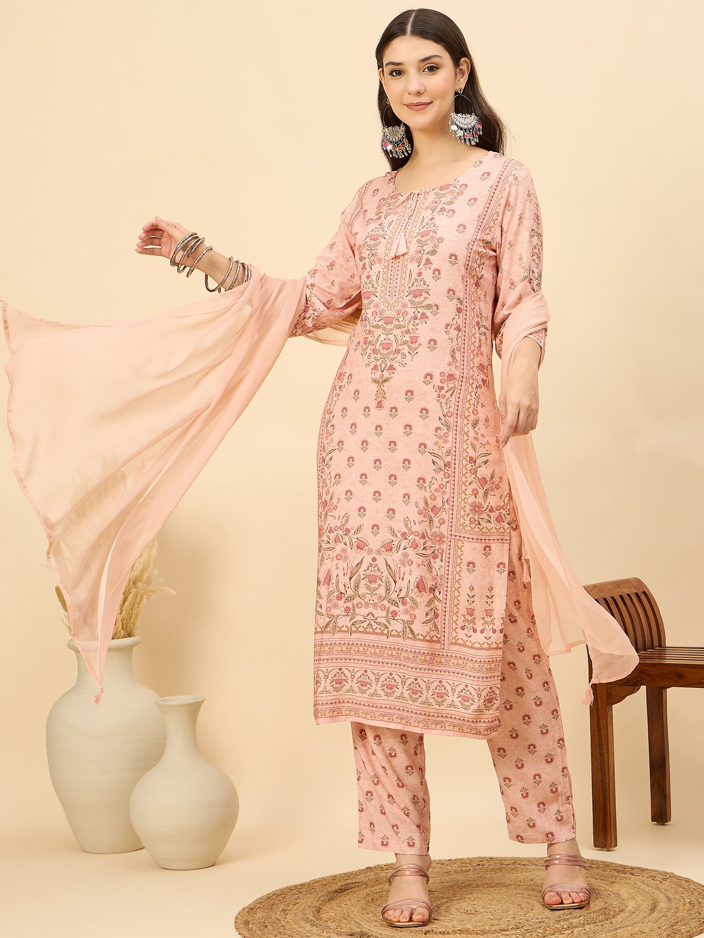 PKD 1523 Ornate Bloom Printed Modal Kurta Set  Rustic Amber