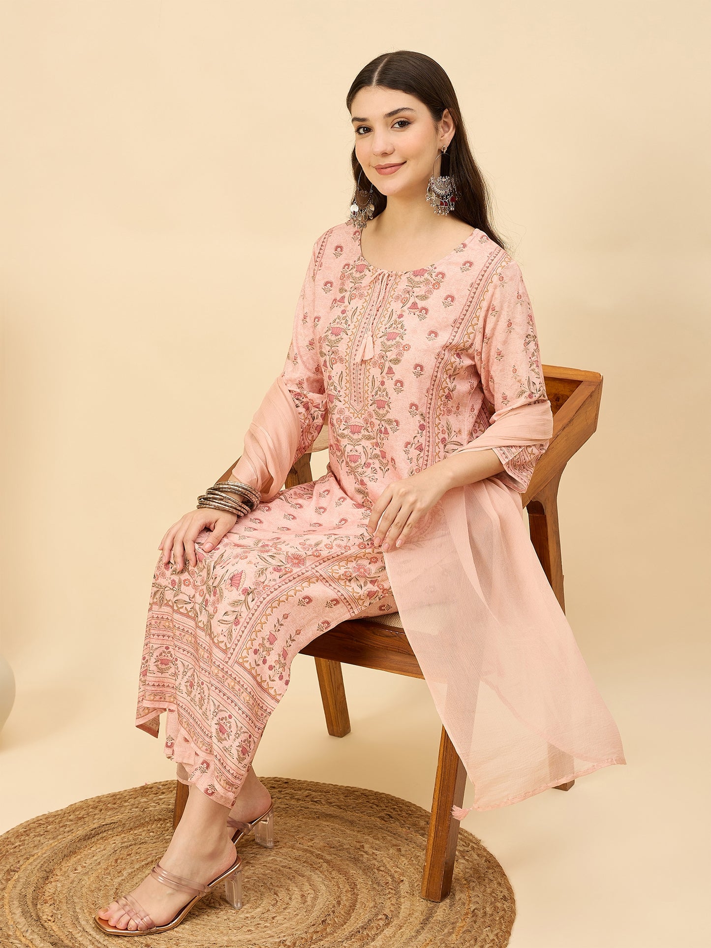 PKD 1523 Ornate Bloom Printed Modal Kurta Set  Rustic Amber