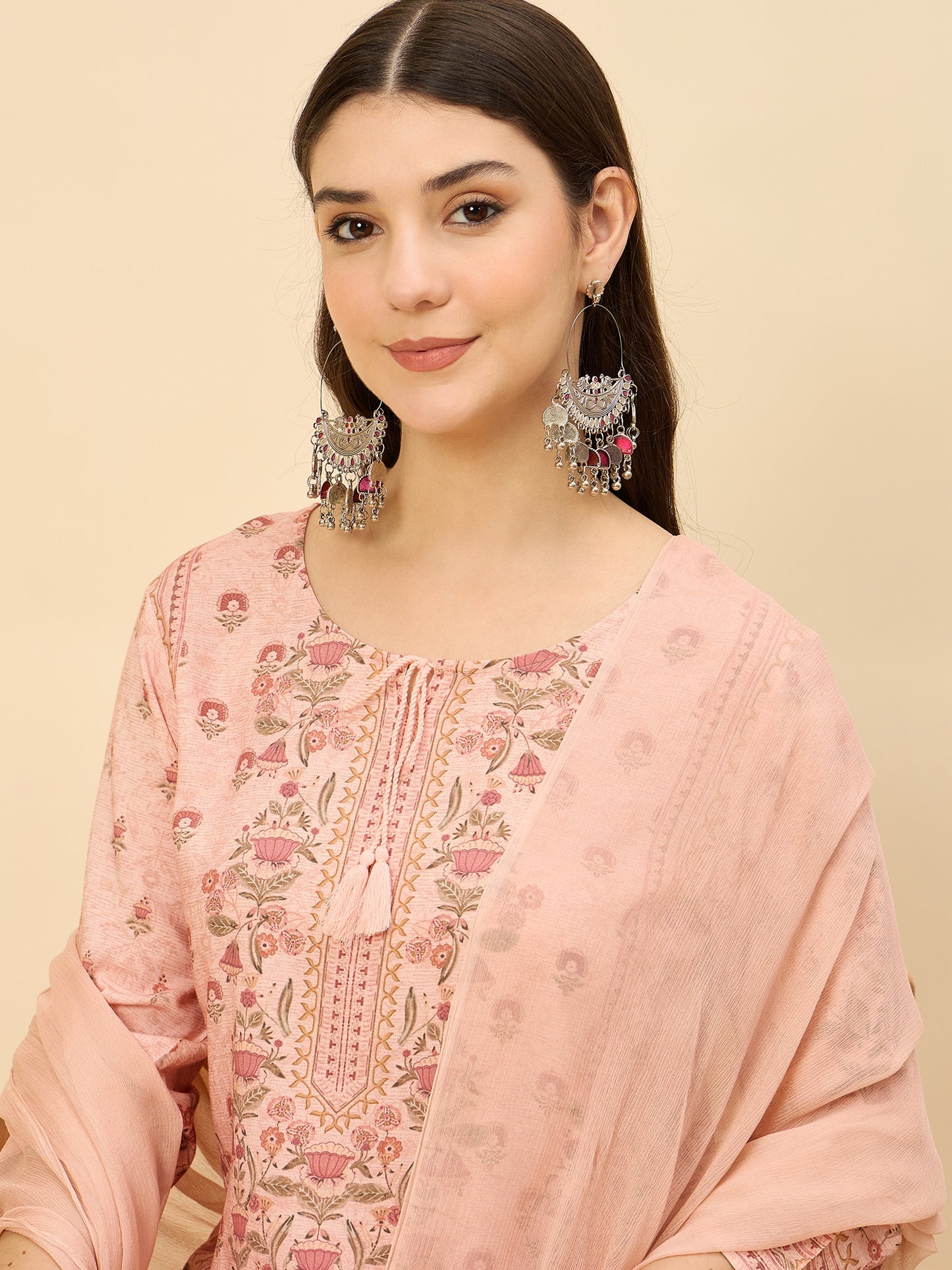 PKD 1523 Ornate Bloom Printed Modal Kurta Set  Rustic Amber