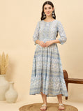 DS 1470 Pastel Printed Long Dress with Tassels Ice Blue