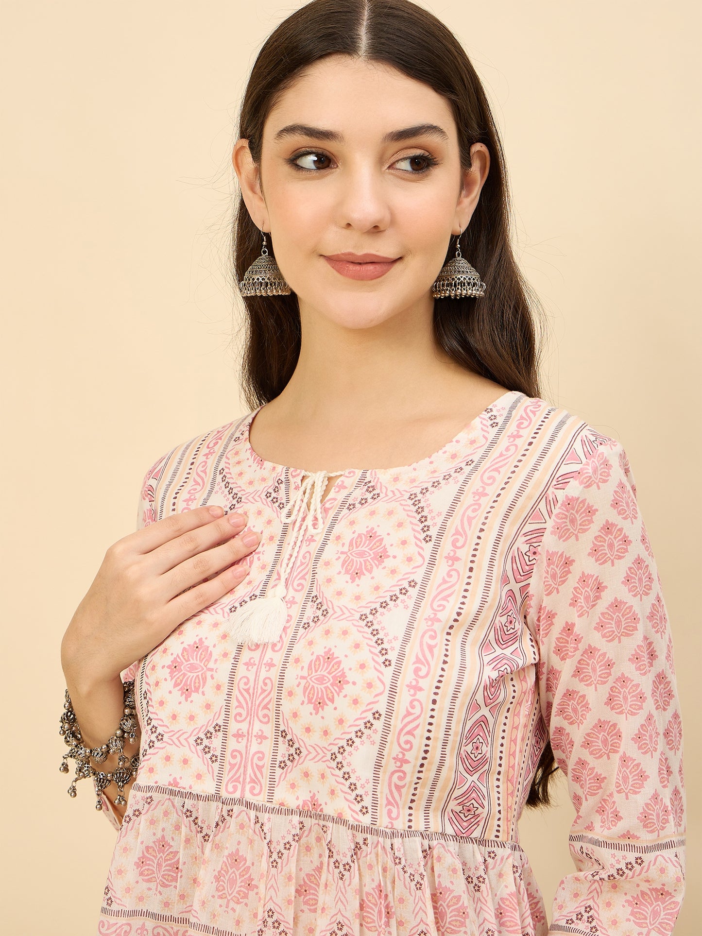 TP 1470 Block Print Inspired Cotton Top  Rose Mist