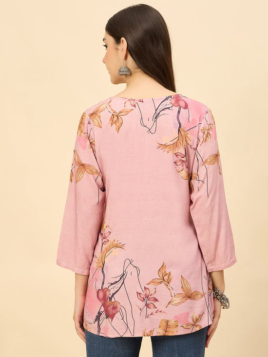 TP 1543 Artistic Floral Print Modal Top  Rose Mist