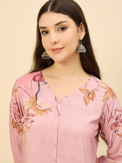 TP 1543 Artistic Floral Print Modal Top  Rose Mist