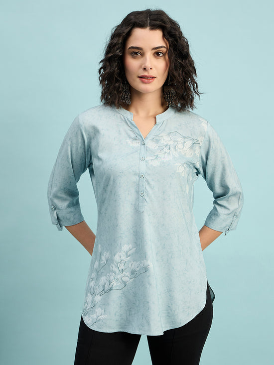 TC 1509 Blossom Breeze Printed Modal Tunic Top Ice Blue