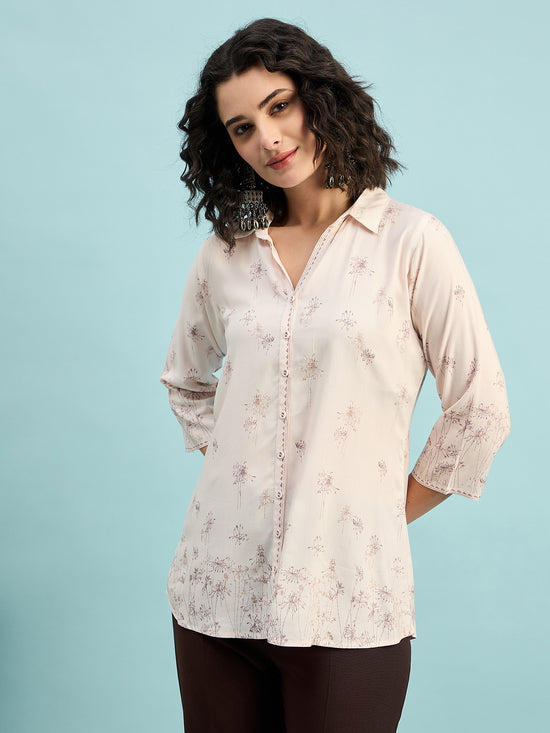 ST 1489 Botanical Breeze Printed Modal Shirt  Mauve Mist