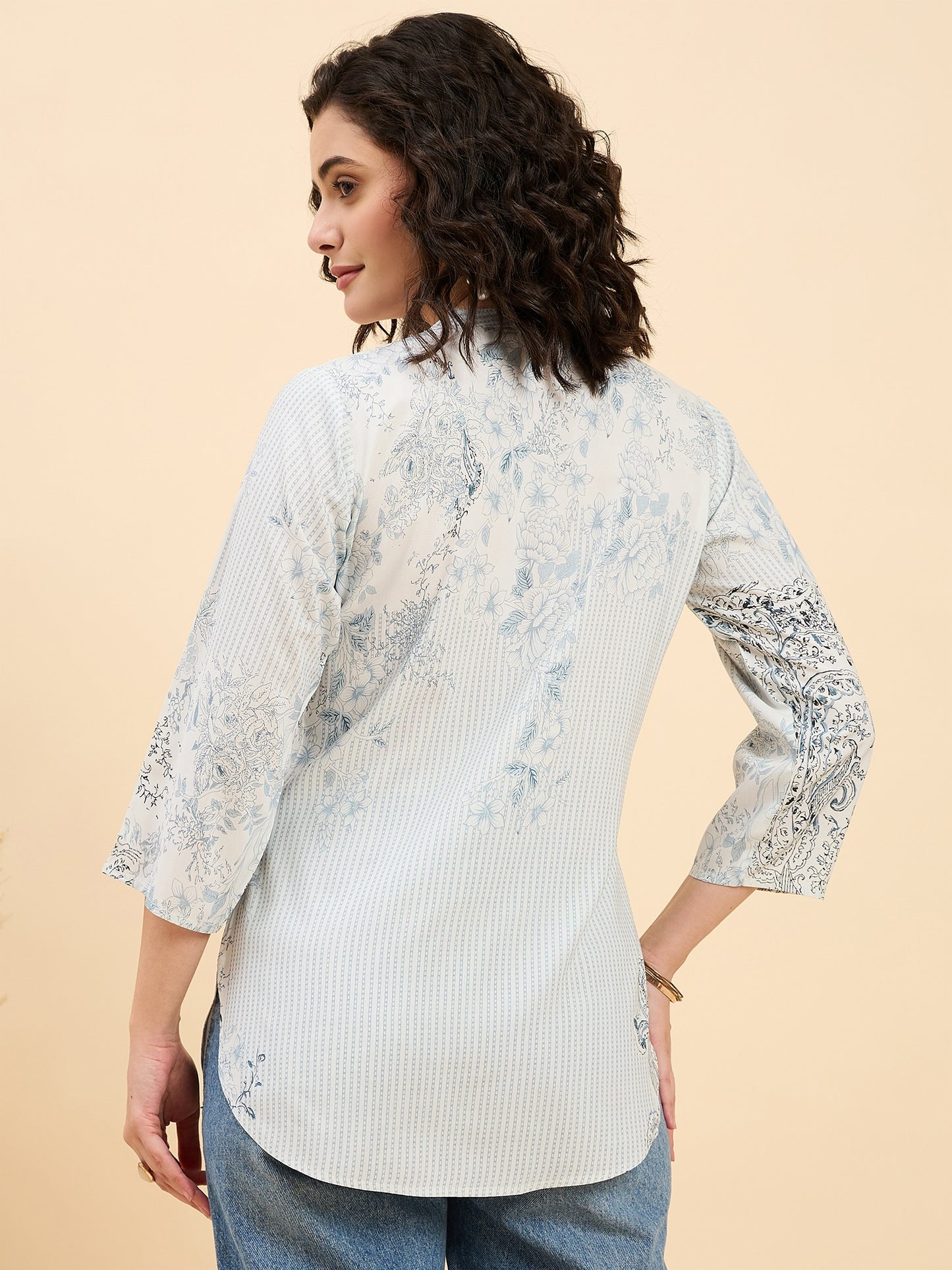 TC 1508 Vintage Paisley Printed Modal Tunic Top  Frosted Blue