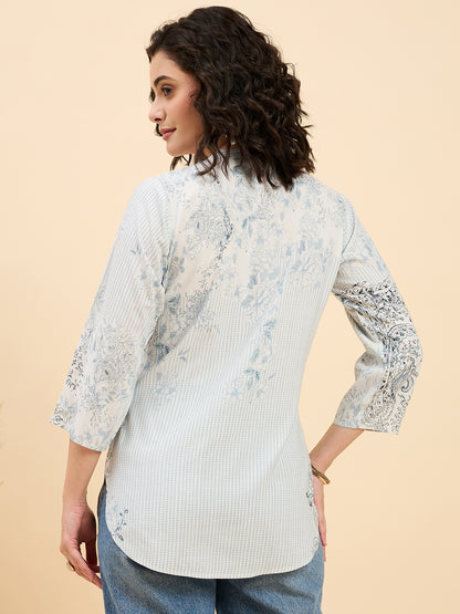 TC 1508 Vintage Paisley Printed Modal Tunic Top  Frosted Blue