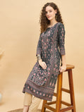 KI 1523 Ornate Floral Print Premium Viscose Modal Kurti  Stone Grey