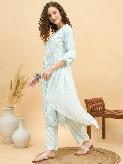 PKD 1508 Paisley Art Printed Modal Kurta Set  Fresh Mint