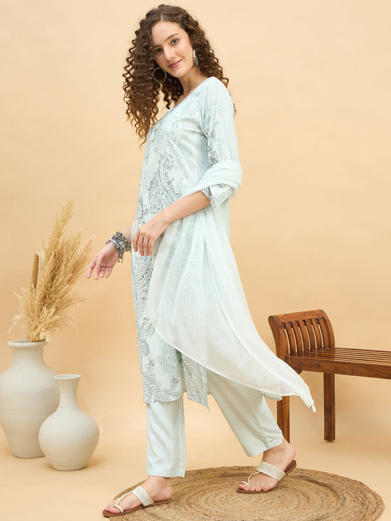 PKD 1508 Paisley Art Printed Modal Kurta Set  Fresh Mint