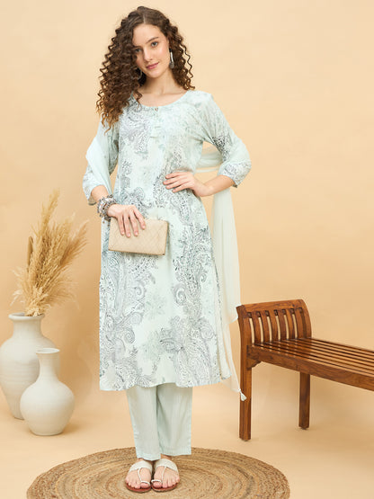 PKD 1508 Paisley Art Printed Modal Kurta Set  Fresh Mint