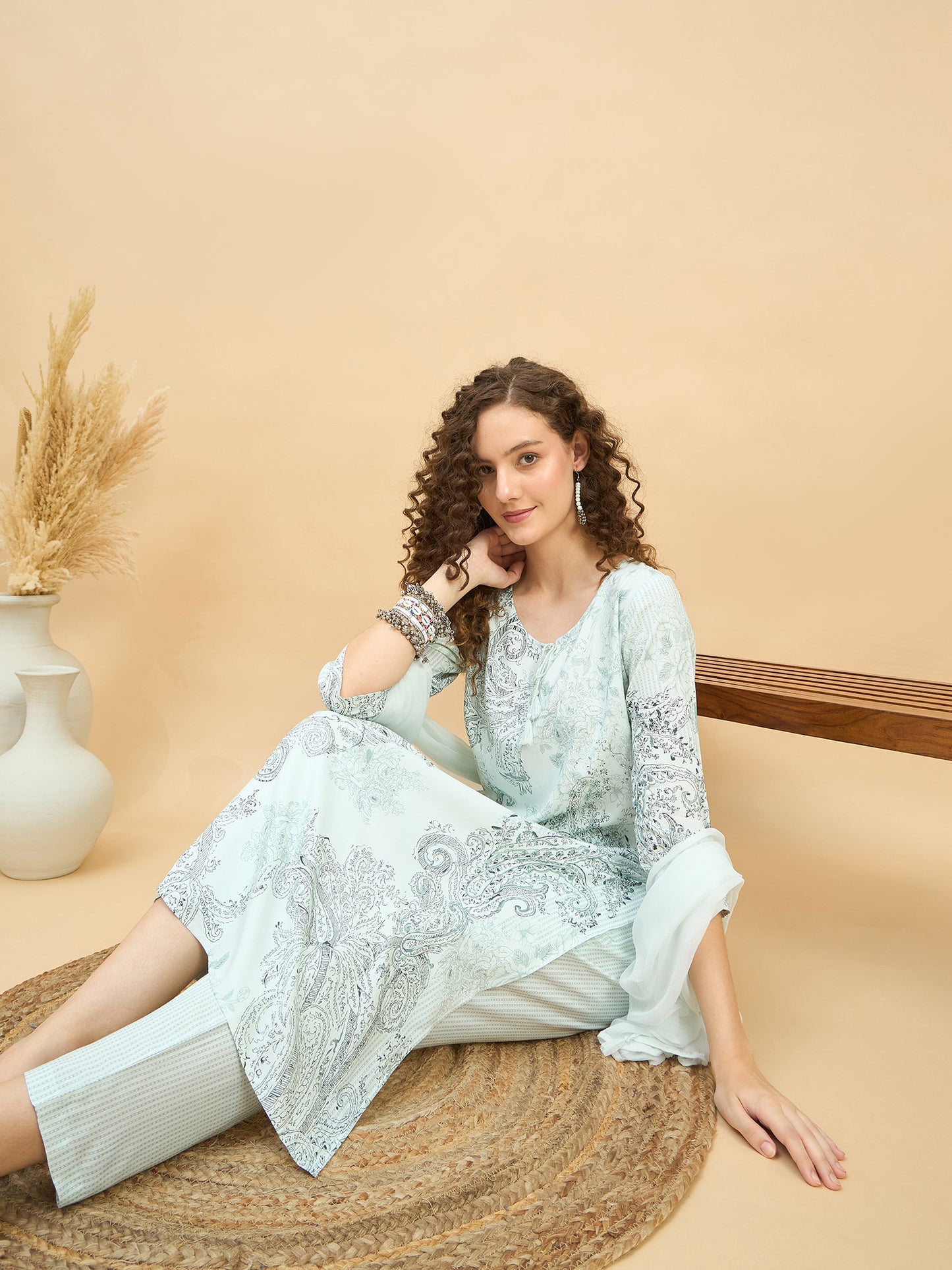 PKD 1508 Paisley Art Printed Modal Kurta Set  Fresh Mint