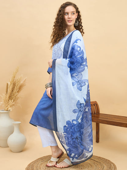 PKD 1514 Ombré Paisley Printed Poly Slub Kurta Set  Aqua Mist