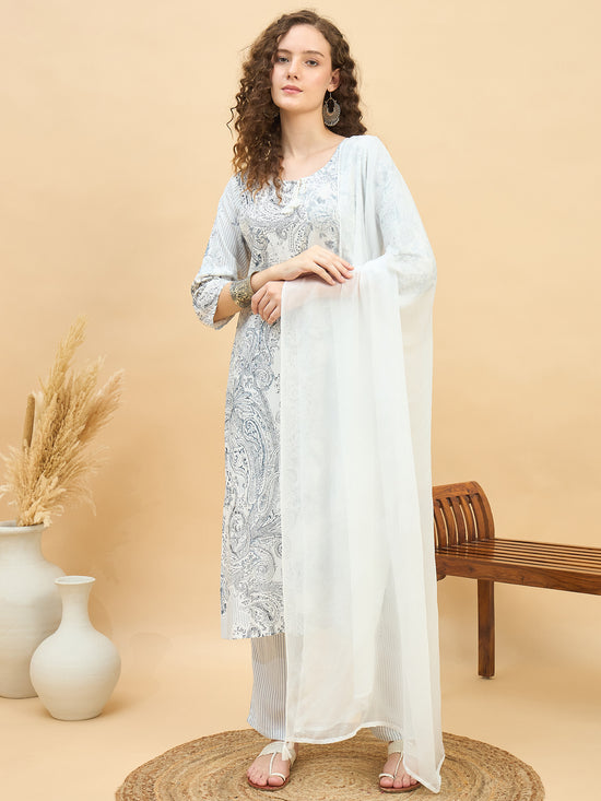 PKD 1508 Paisley Art Printed Modal Kurta Set  Misty Grey