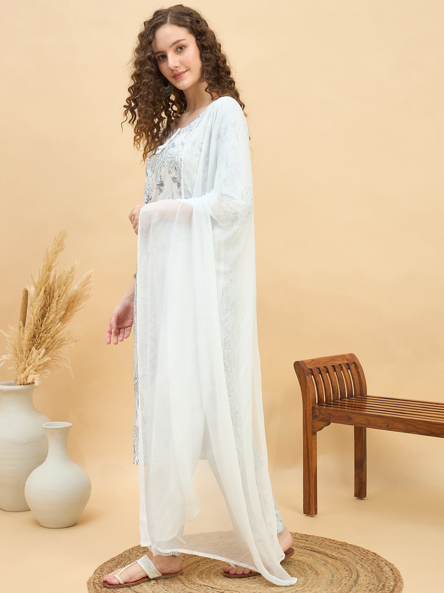 PKD 1508 Paisley Art Printed Modal Kurta Set  Misty Grey