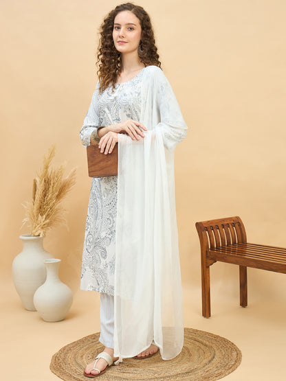 PKD 1508 Paisley Art Printed Modal Kurta Set  Misty Grey