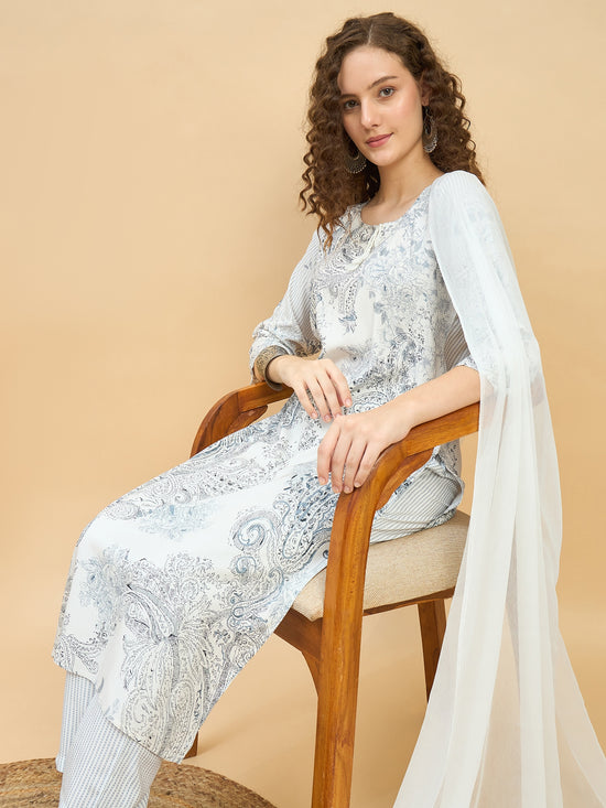 PKD 1508 Paisley Art Printed Modal Kurta Set  Misty Grey