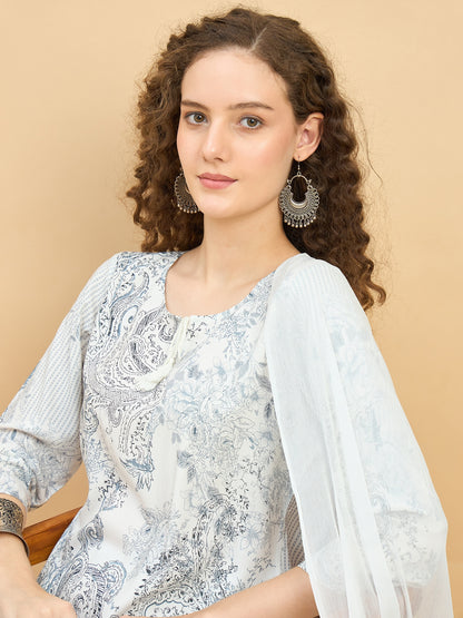 PKD 1508 Paisley Art Printed Modal Kurta Set  Misty Grey