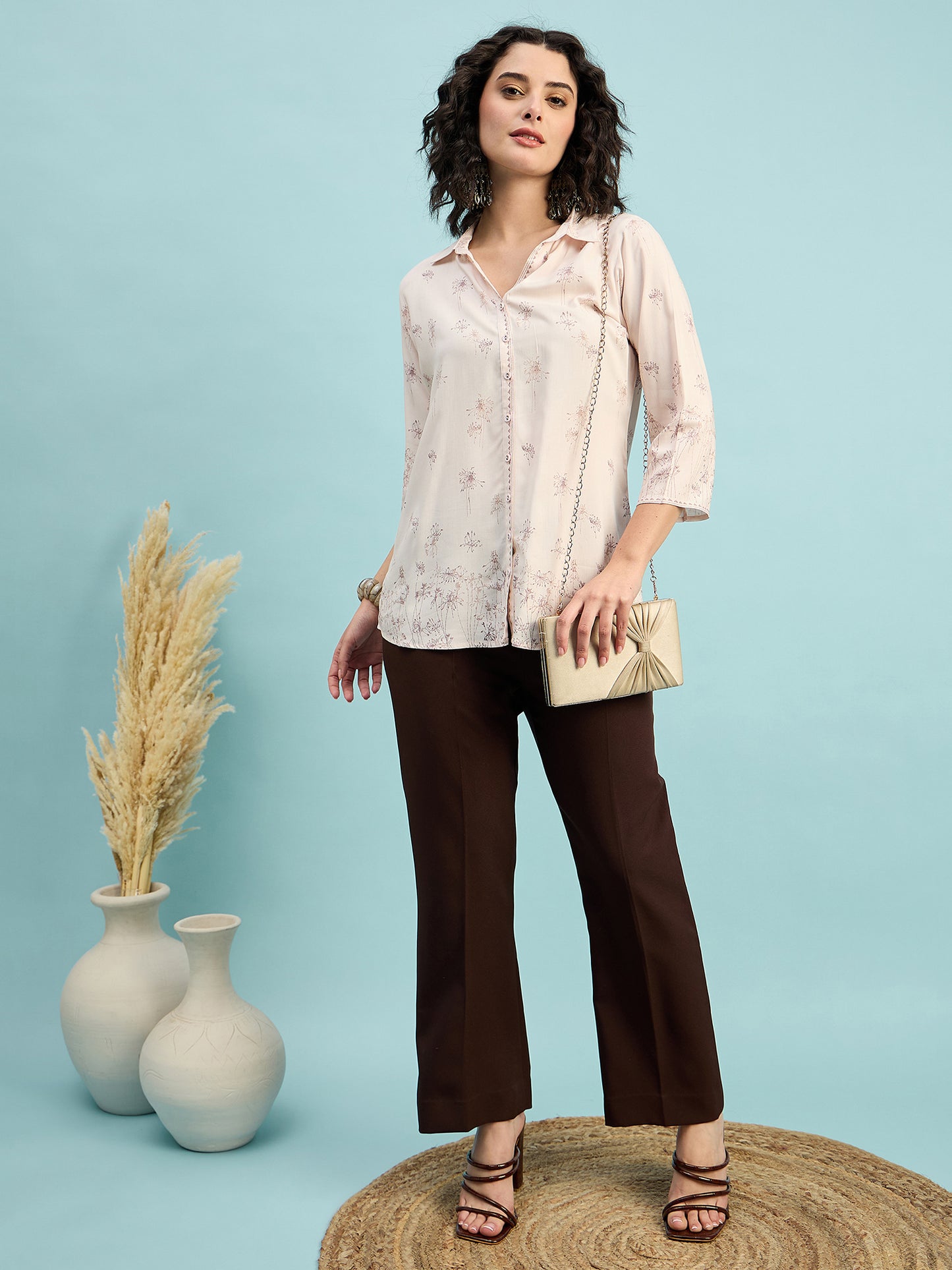 ST 1489 Botanical Breeze Printed Modal Shirt  Mauve Mist