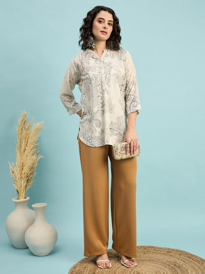 TC 1508 Vintage Paisley Printed Modal Tunic Top  Ecru