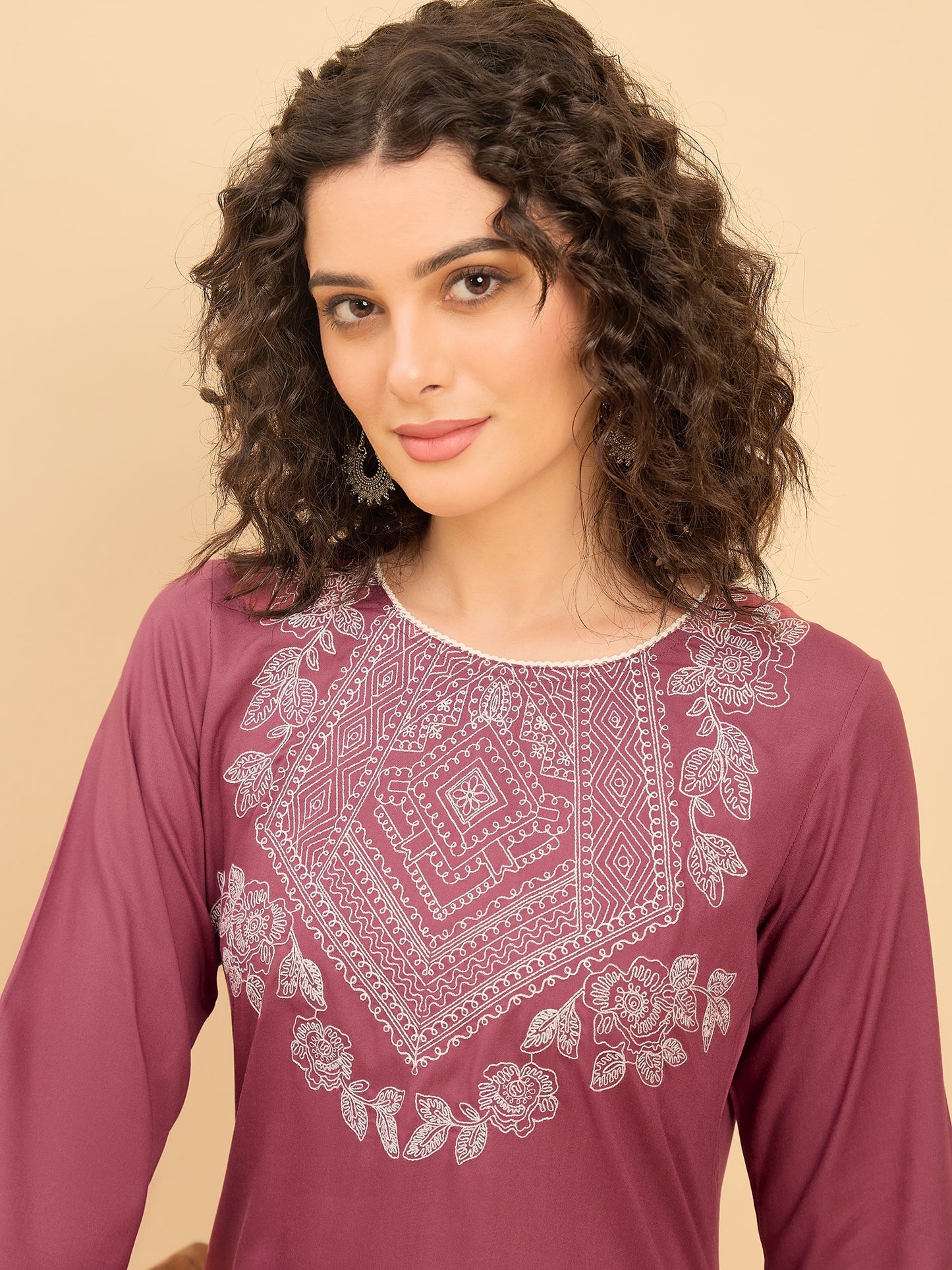 TC 1529 Modal Tunic Top with Heritage Mosaic Embroidery  Vintage Brick
