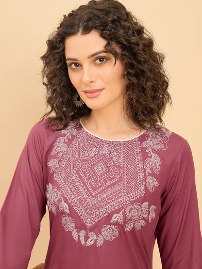 TC 1529 Modal Tunic Top with Heritage Mosaic Embroidery  Vintage Brick
