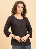 TP 1432 Modern Pleated Modal Top  Noir Black
