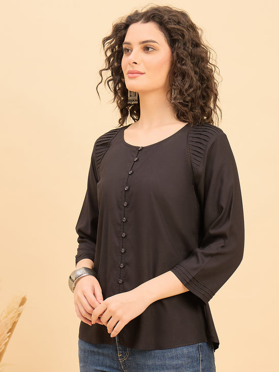 TP 1432 Modern Pleated Modal Top  Noir Black