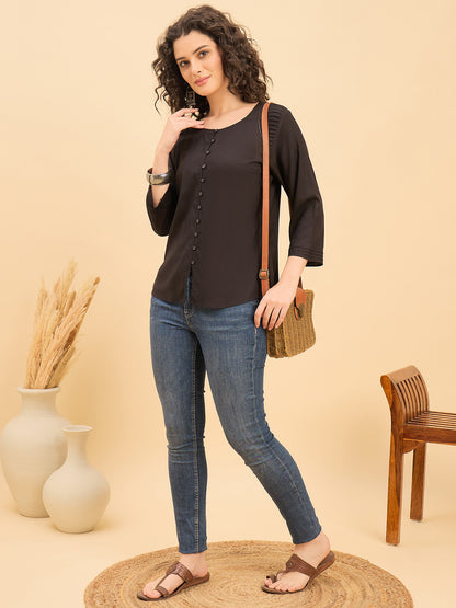 TP 1432 Modern Pleated Modal Top  Noir Black