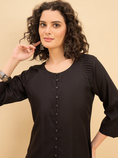 TP 1432 Modern Pleated Modal Top  Noir Black