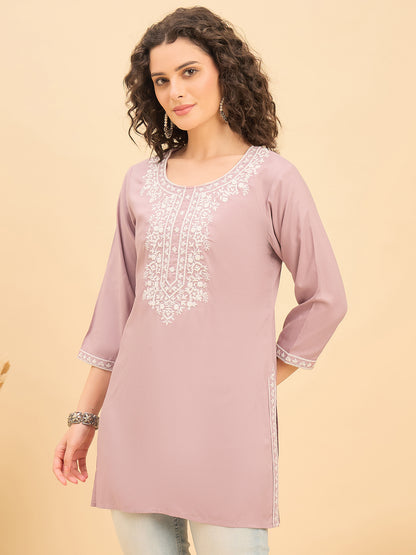 TC 1531 Modal Tunic Top with Handlook Blossom Embroidery  Lavender Mist