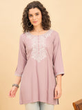 TC 1531 Modal Tunic Top with Handlook Blossom Embroidery  Lavender Mist