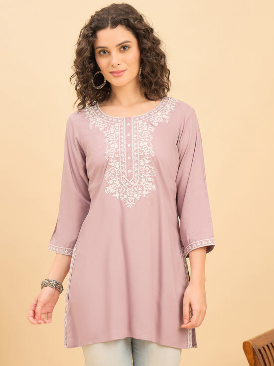 TC 1531 Modal Tunic Top with Handlook Blossom Embroidery  Lavender Mist