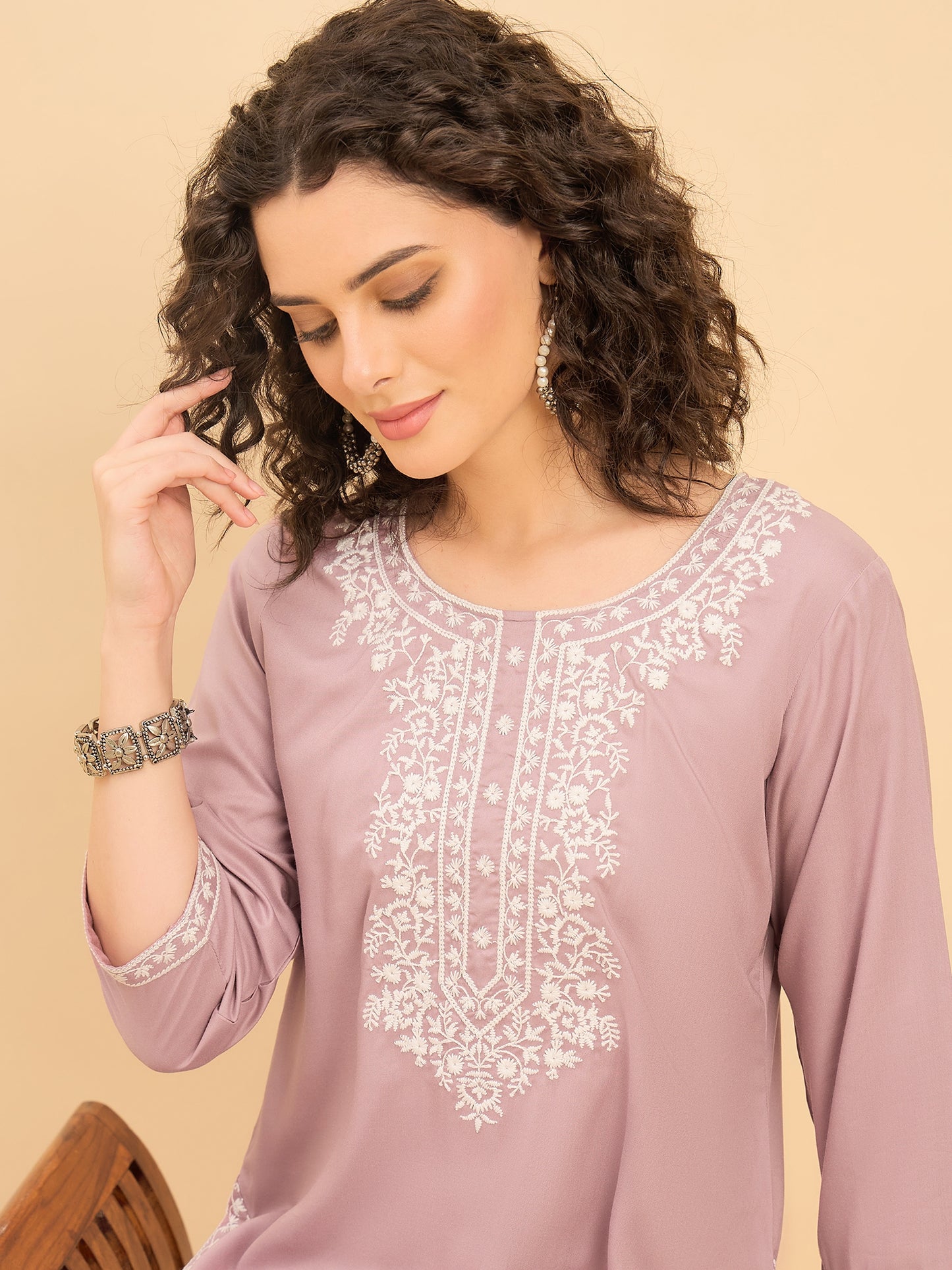 TC 1531 Modal Tunic Top with Handlook Blossom Embroidery  Lavender Mist