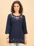 TP 1506 Bloom Stitch Embroidered Modal Top  Midnight Navy