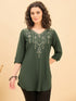 TC 1515 Heritage Loom Embroidery Modal Tunic Top  Bottle Green