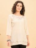 TP 1506 Bloom Stitch Embroidered Modal Top  Soft Ecru