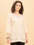 TP 1506 Bloom Stitch Embroidered Modal Top  Soft Ecru