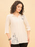 ST 1512 Botanical Thread Embroidery Modal Shirt  Pearl White